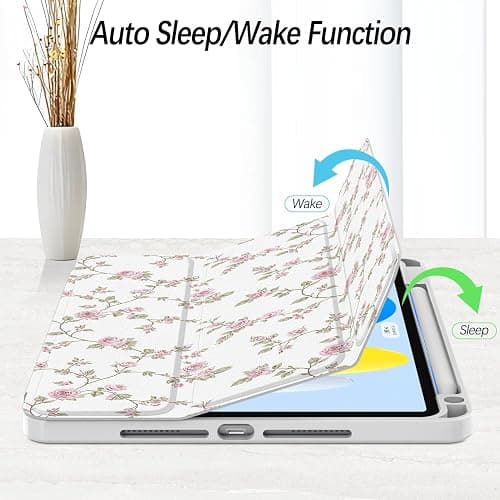 Xkladz Case for iPad Pro 12.9 inch 6th / 5th / 4th Generation (2022/2021/2020), Case with Pencil Holder, Stand Cover for iPad Pro 12.9 inch with Clear Back, Auto Sleep/Wake, Pink Flower thumbnail 6