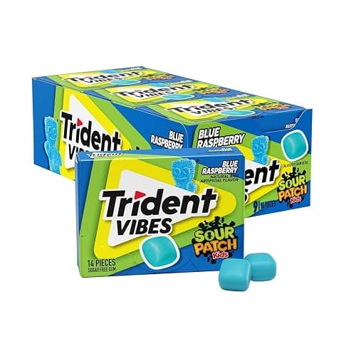 Trident Vibes BLUE RASPBERRY Sugar Free Chewing Gum, 14 Pieces (Pack of 9) | Chewing Gum with Xylitol, Pocket Packs, Perfect for Long Lasting Fresh Breath at School, Work & Travel - Image 1