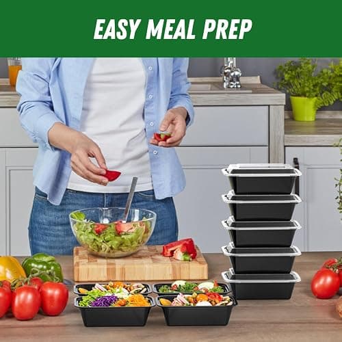 Dealusy 50 Pack (100-Piece) 24 oz Meal Prep Containers Reusable with Lids, Sturdy Leakproof & Food Safe, Microwave, Freezer, Dishwasher Safe Prep Containers, To Go Take Out Plastic Food Storage thumbnail 2