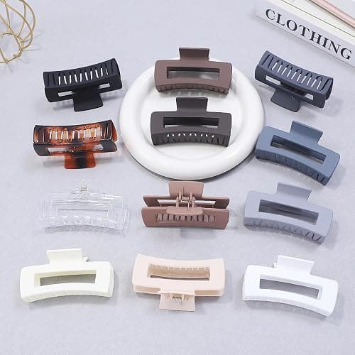 Sisiaipu Large Square Jumbo Hair Clips - 4.1 Inch Big Jaw Clips for Thick Hair, 12 Pcs Bulk Accessories for Women and Girls - Neutral thumbnail 4