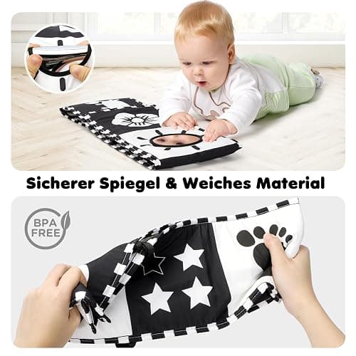 URMYWO Black & White Babybuch Kontrastbuch Baby-Bilderbuch-Stoffbücher- Kontrast Baby Spielzeug 0 3 6 9 12 Monate, Schwarz Weiss kontrastkarten Baby, Neugeboren Babygeschenk thumbnail 3