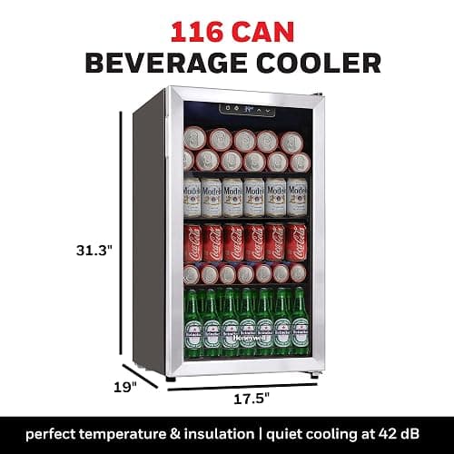 Honeywell Beverage Refrigerator and Cooler, 116 Can Mini Fridge with Glass Door for Soda Beer or Wine for Office or Bar with Adjustable Removable Shelving, Commercial Grade thumbnail 2