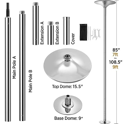 Yaheetech Professional Dance Pole Spinning Static Dancing Pole Portable Removable 45mm Dance Pole Kit for Exercise Club Party Pub Home w/Tools, Silver/Gold thumbnail 8