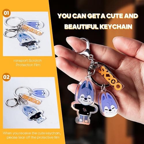 Feenmai Cartoon Keychain for Kids, Stray Kids Keychain Cute Animal Pendant, Acrylic Double Sided Pattern SKZ Backpack Pendant thumbnail 3
