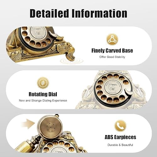 Vintage Telephone, Retro Rotary Dial Telephone, Corded Old Fashion Antique Landline Telephone Decor, Antique Phone for Home Office Hotel Decoration (Bronze) thumbnail 5