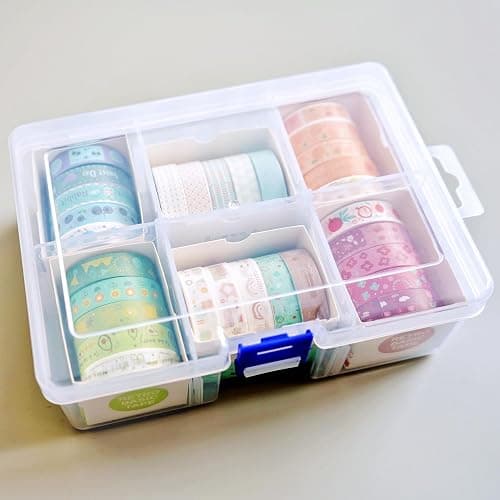 30 Pack Mini Washi Tape Set (10mm×2m) for Scrapbook Supplies with Adjustable 6-Grid Transparent Organizer, Japanese Paper Craft Tape for Journaling, DIY, Gift Wrapping - Image 1