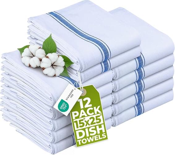 Utopia Towels Blue Dish Towels [12 Pack - 15 x 25 Inches] 100% Ring Spun Cotton Highly Absorbent & Reusable Cleaning Bar, Tea, Kitchen and Dishcloths Set - 200 GSM - Image 1