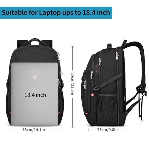 Della Gao Travel Laptop Backpack, 18.4 inch Extra Large Backpack for Men and Women, 45L Capacity Business Computer Back Pack (Black, 18.4 Inch) thumbnail 2