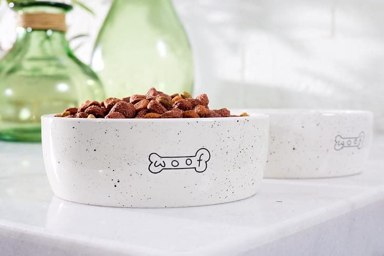 Pearhead Ceramic Dog Bowl – “Woof” Speckled Pet Food & Water Dish, Durable Stoneware, Non-Slip Heavy Base, 20 oz, Medium thumbnail 7