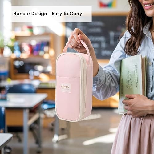 SKYDUE Pink Pencil Case for Girls - Aesthetic Pencil Bag with Multi-Compartment, Large Capacity Zippered Pencil Pouch for School Supply thumbnail 5
