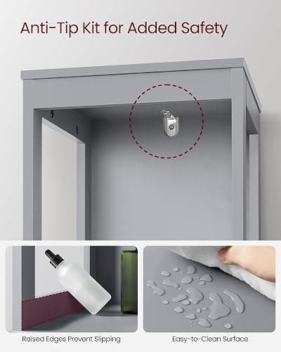 VASAGLE Bathroom Floor Cabinet, Bathroom Storage Organizer Rack Stand, Multifunctional Corner Unit, 2 Drawers, 55.7 Inches in Height, Dove Grey UBBC066G02 thumbnail 6