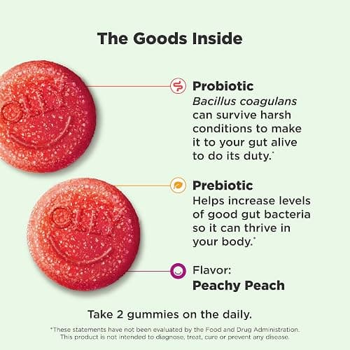 OLLY Probiotic + Prebiotic Gummy, Digestive Support and Gut Health, 500 Million CFUs, Fiber, Adult Chewable Supplement for Men and Women, Peach, 60 Day Supply - 60 Count thumbnail 3