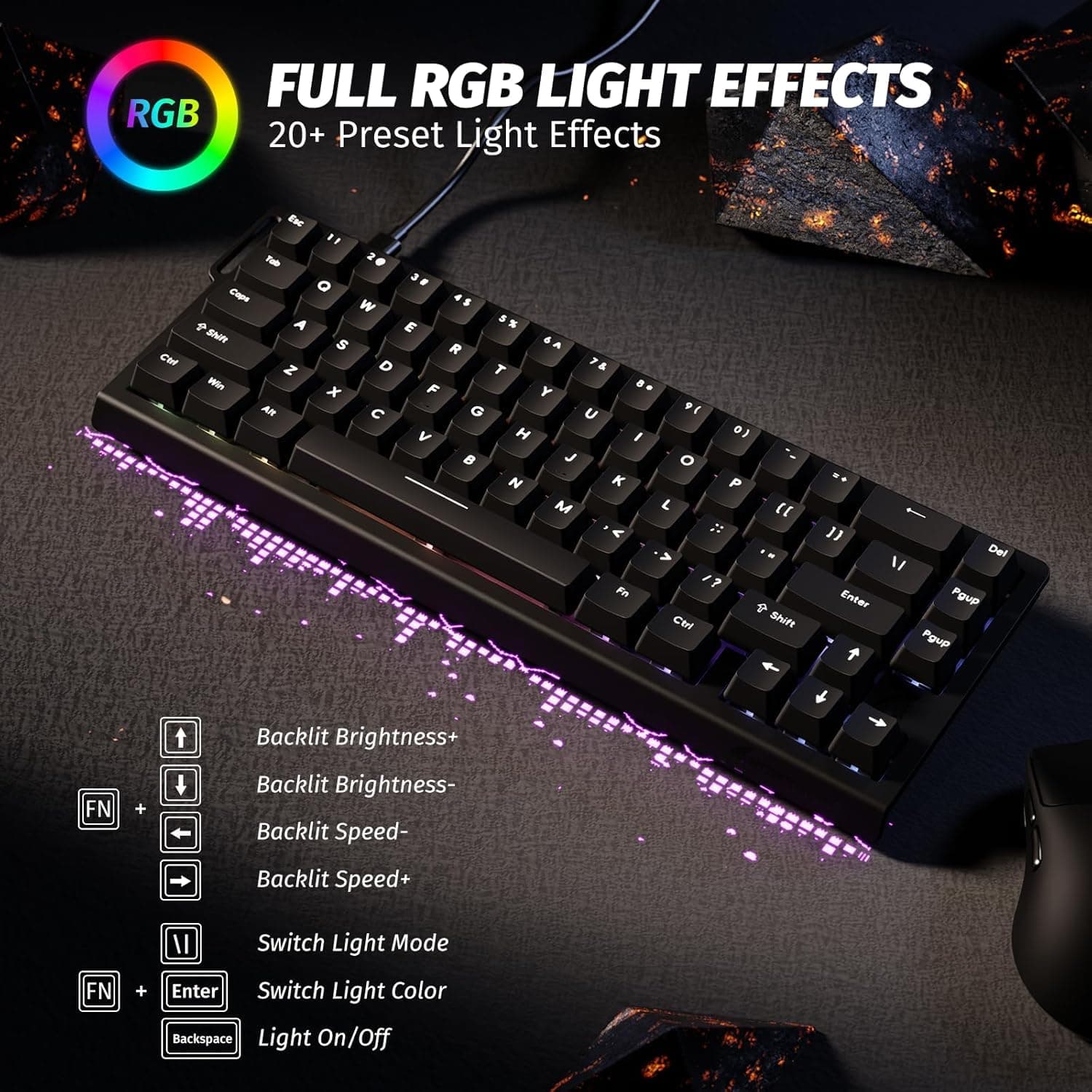 ATTACK SHARK X68 HE Rapid Trigger Mechanical Gaming Keyboard 60% Wired TKL with Adjustable Actuation,Hall Effect Magnetic Switch,8KHz Polling Rate,RGB Backlit,Top Mount for PC Mac Esport Gamer(Black) thumbnail 6