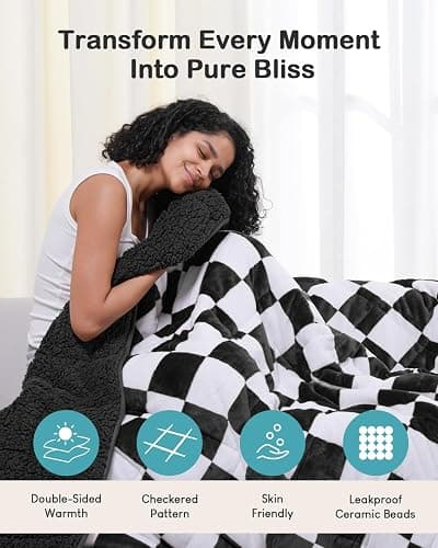 Cottonblue Weighted Blanket for Adults Queen Size 15lbs, Soft Sherpa Flannel Checkered Weighted Blankets, Fluffy Fuzzy Fleece Bed Heavy Blankets for Calming and Relax, Plaid Black, 60" x 80" thumbnail 5