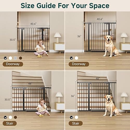 Cumbor 29.7-48" Baby Gate for Stairs, Mom's Choice Awards Winner-Dog Gate for Doorways, Auto Close Safety Pet Gate for Dogs Indoor, Easy Install Pressure Mounted Child Gate with Walk Thru Door, Black - Black - 29.7-48"W x 30.5"H thumbnail 2