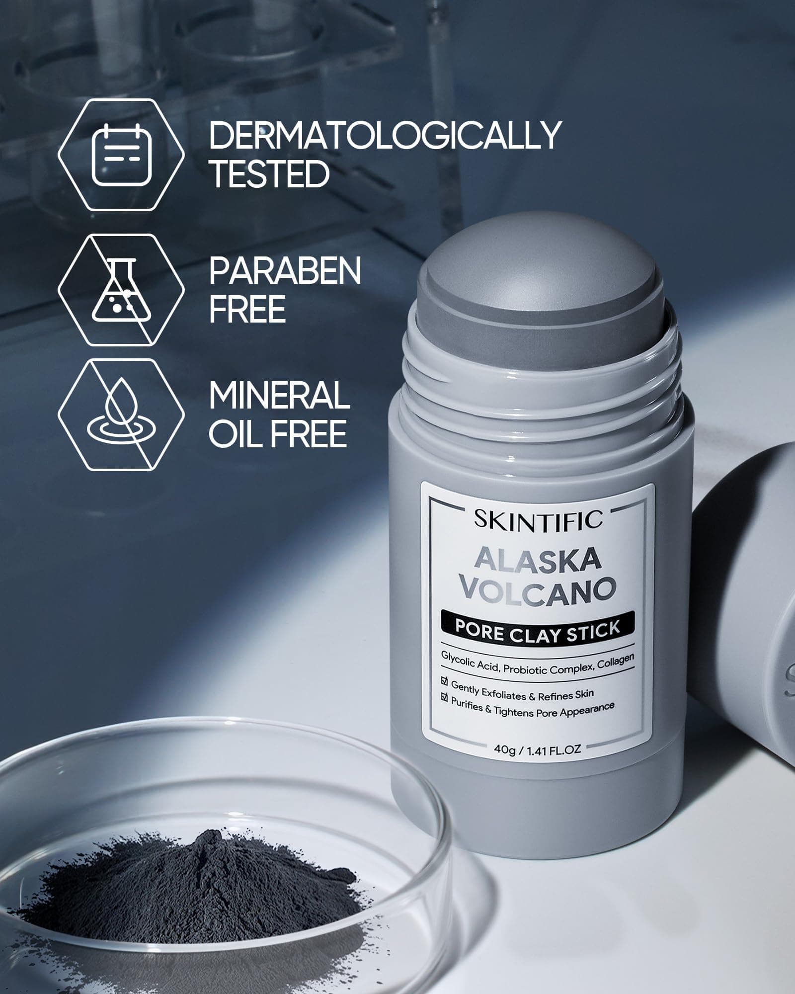 SKINTIFIC Deep Pore Cleansing Blackhead Remover Face Mask Stick, Mud Mask with Natural Alaska Volcano Clay, Gentle Exfoliating, Smoothing Skin, Non-Drying, Skincare Facial Mask thumbnail 6