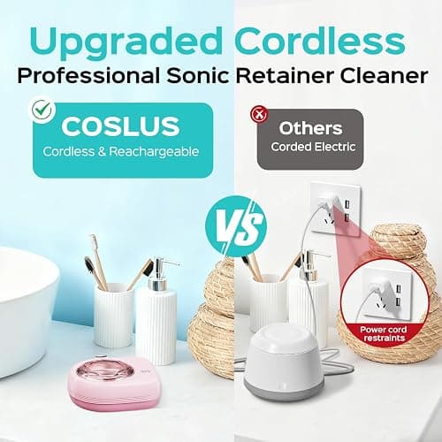 COSLUS C50 Portable Ultrasonic Retainer Cleaner : 50kHz Sonic Tooth Cleaner Cordless -Low Noise for Retainer, Aligner, Mouth Night Guard Deep Cleaning - Travel Home Use Pink thumbnail 4