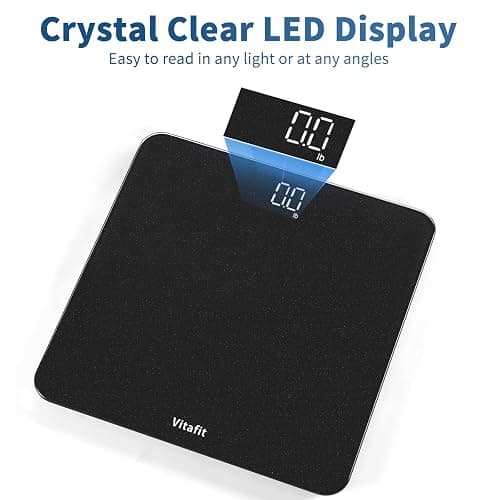 Vitafit Digital Bathroom Scale for Body Weight, Weighing Professional Since 2001, Clear LED Display and Step-On, 3*AAA Batteries Included, 400lb/182kg, Spray Silver Black thumbnail 4