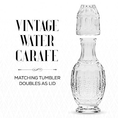 Elle Décor Vintage Bedside Water Carafe with Tumbler – Elegant Pitcher and Matching Drinking Glass Doubles As Lid For Guest Room, Office, or as a Gift, 4.7x10.4, Clear | Bedside, Elegant Pitcher, Matching Drinking Glass, For Guest Room, Office, as a Gift, 4.7x10.4, Clear thumbnail 4