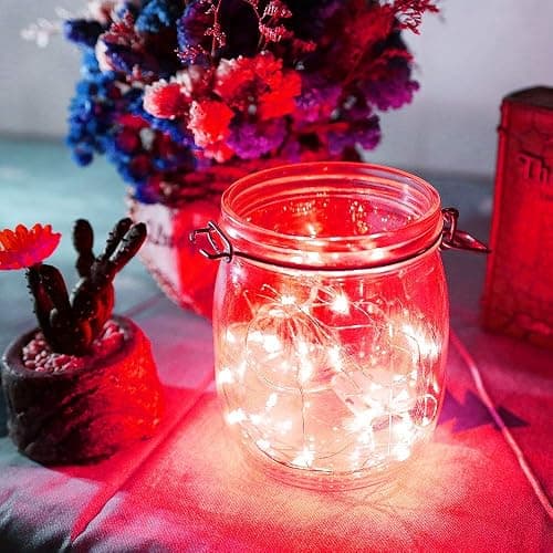 Ariceleo Led Fairy Lights Battery Operated, 1 Pack Mini Battery Powered Copper Wire Starry Fairy Lights for Bedroom, Christmas, Parties, Wedding, Centerpiece, Decoration (5m/16ft Red) thumbnail 7