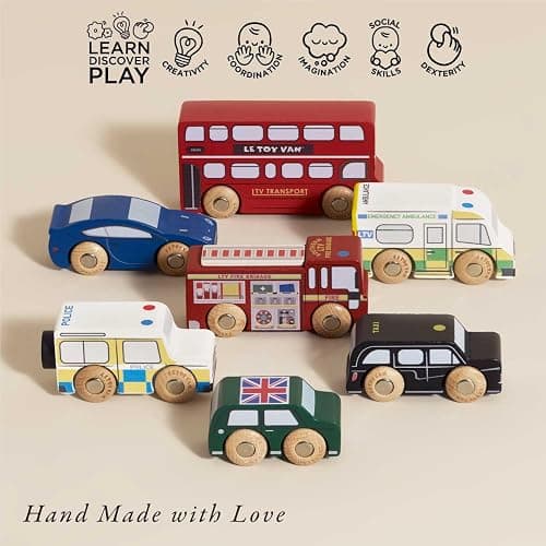 Le Toy Van London Car Set Premium Wooden Toys for Kids Ages 3 Years & Up (TV267), 7-pk - Multicolored thumbnail 4