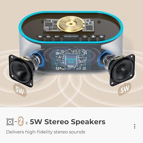 uscce Alarm Clock Bluetooth FM Radio: 10W Stereo Sound Speaker - Fast Wireless Charging for iPhone Samsung - Dimmable Clock Radio for Bedroom thumbnail 8