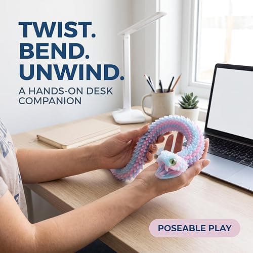 Dpcirk 35.5in Oversized 3D Printed Snake Model with Movable Teeth(Rainbow) | and flexible joints, reptile animal figurine, boy toys age 6-8,Articulated Fidget Toy thumbnail 2