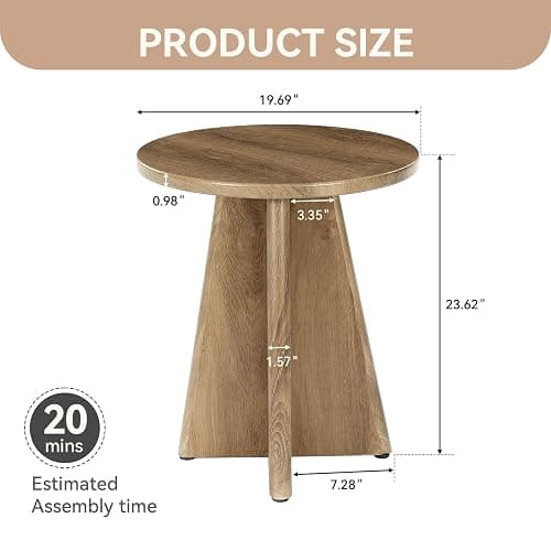 Tribesigns Round End Table Living Room, 19.7" Small Modern Couch Side Table | Sculptural Cross Base, Warm Natural Woodgrain Finish, 23.6" Accent Table for Small Spaces, Bedroom, Sofa, Natural Oak thumbnail 2