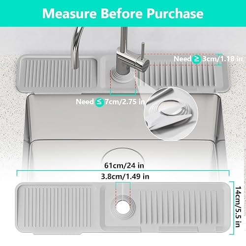 24 Inch Longer Faucet Mat for Kitchen Sink [5°Slope Fast Self-draining]Bathroom Kitchen Sink Splash Guard Silicone Sink Faucet Mat Splash Guard Kitchen Sink Area Tidy Splash Faucet Guard Draining Mat thumbnail 3