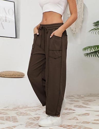 Athlisan Womens Baggy Barrel Pants Wide Leg Lounge Drawstring Sweatpants with Pockets thumbnail 6