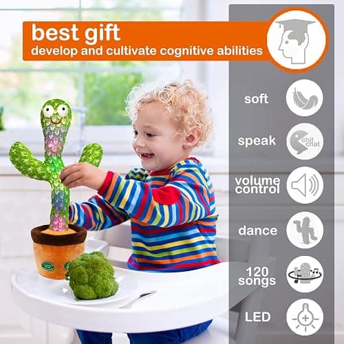 Pbooo [Update Volume Adjustable Dancing Cactus Mimicking Toy, Talking Repeat Singing Cactus Toy 120 Pcs Songs for Baby 16s Record Your Sound with Led Light thumbnail 4