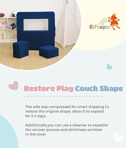 Elftopia Modular Kids Sofa,Toddler Couch Foam Armchair for Kids, Children Convertible Plush Sofa Play Set,Fold Out SofaBed(Navy) thumbnail 7