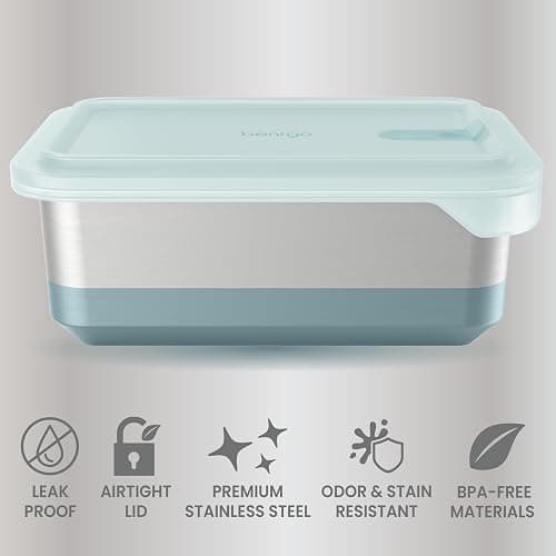 Bentgo MicroSteel Heat & Eat Container – Microwave-Safe, Leak-Proof & Airtight, Easy-to-Clean Lightweight Stainless Steel Reusable Food Storage with Silicone Lid (Family Size; 8.5-Cup Capacity; Aqua) thumbnail 5