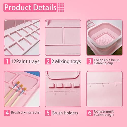 Silicone Craft Mat, Thick Nonstick Nonslip Silicon Mat for Crafts - Creator Painting 23.6"x19.7" with 20 Paint Dividers (Pink) thumbnail 3