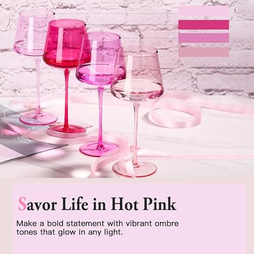 SIPBYSOP Hot Pink Wine Glasses Set of 4 – Colorful Stemmed Glasses in Mixed Shades of Pink,Coloful Birthday Party Wine Glass,18OZ,Mothers Day Gifts,Gifts for My Wife thumbnail 6