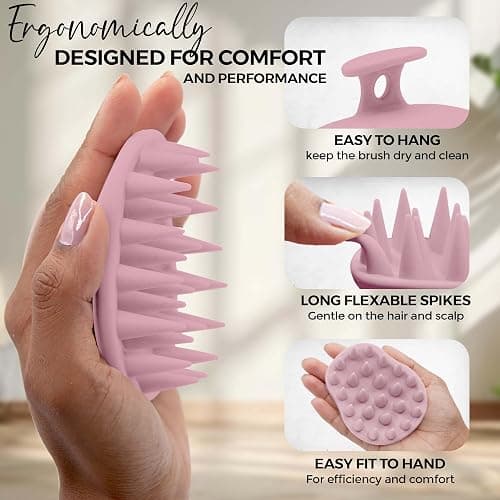 Fiora Naturals Scalp Massager Shampoo Brush - Silicon Scrubber & Exfoliator for Dandruff Removal and Hair Growth, Brush for Wet & Dry Hair, for Men, Women, Kids - BPA Free - Blush thumbnail 4