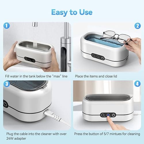 BYASKZIV Ultrasonic Jewelry Cleaner, 48KHz Ultrasonic Cleaner Machine for Jewelry, Eyeglasses, Rings, Watch Strap, Dentures- Dual Cleaning Modes, 304 Stainless Steel Tank thumbnail 6