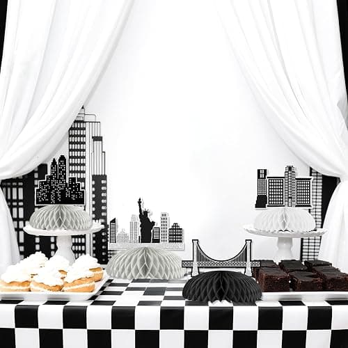 Cheerupp 8 Pcs Black New York City Theme Honeycomb Centerpieces Decorations | NYC Theme, Skyscraper Table Toppers, Night Scene 3D Table Signs, Doubles Sided, for National Day, Baby Shower Bday Party thumbnail 2