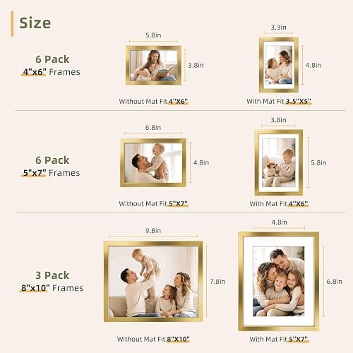 HappyHapi 15 Pack Gold Picture Frames Collage Wall Decor, Gallery Wall Frame Set for Mounting & Tabletop Display, Multi Sizes including 3pcs 8x10, 6pcs 5x7, 6pcs 4x6 thumbnail 4