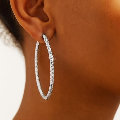 AmourLink® 25/35/55mm Textured Gold Silver Hoop Earrings for Women, Stylish Round Loop Earrings, Hypoallergenic Daily Wear Jewelry thumbnail 2