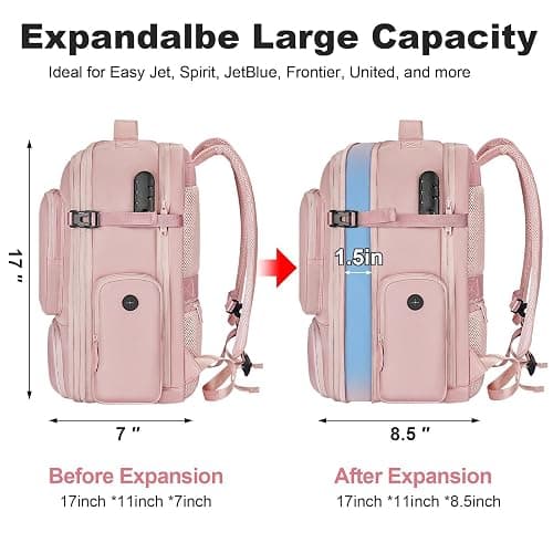 Taygeer Vacuum Backpack, Expandable Vacuum Seal Carry on Backpack with Rain Cover, 17'' laptop Compression Backpacks Travel with Shoe Compartment, TSA Approved Personal Item Compression Back Pack,Pink thumbnail 4