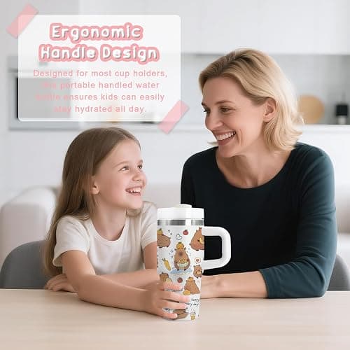 Capybara Gift for Women, 14oz Capybara Tumbler with Handle, Lid & Straw - Vacuum Insulated Stainless Steel Travel Mug - Hot/Cold Car Cup for Commuting, Office - Kawaii Water Bottle Gifts for Adults thumbnail 6