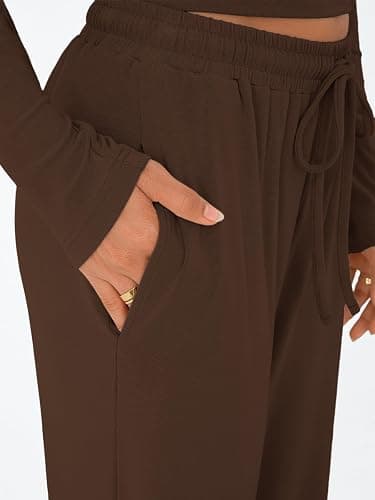 Trendy Queen Women's 2 Piece Matching Lounge Set Long Sleeve Slightly Crop Top Wide Leg Pants Casual Sweatsuit thumbnail 5