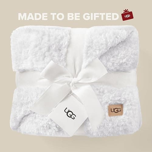 UGG Nita Throw Blanket Soft Reversible Plush Throw for Couch or Bed Washable Warm Fluffy Blanket for College Dorm Essentials and Bedding with Down Alternative Fill, 50-inch x 70-inch, White Snow thumbnail 5