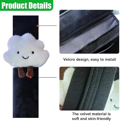 Fluffy Cloud Car Seat Belt Pads - Cute Seat Belt Covers for More Comfortable Driving - Safety Seatbelt Shoulder Strap Cushion Protect Shoulder and Neck - Backpack Shoulder Pad for Kids Adults (2PCS) thumbnail 3