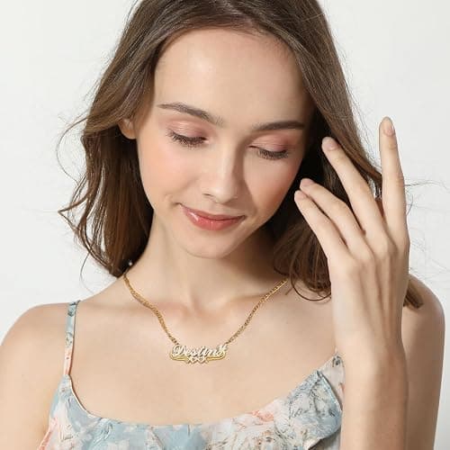 OTXIXTO Double Plated Custom Name Necklace Personalized 18K Gold Plated Double Layered Nameplate Pendant Custom Jewelry Gift for Women/Mother/Girlfriend/Wife thumbnail 6
