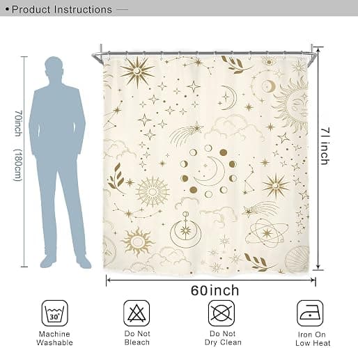 Miyotaa Moon Phase Celestial Shower Curtain Set 60Wx71H Inches Mysterious Constellation Astrology Beige Crescent Tarot Witchy Polyester Bathroom Curtain with 12 Hooks thumbnail 2