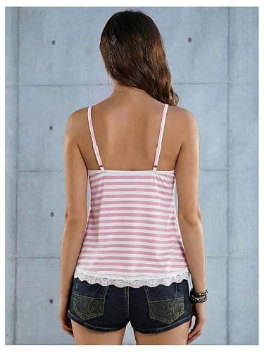 SOLY HUX Womens Y2K Lace Cami Sleeveless Striped Spaghetti Strap Camisole Gothic Babydoll Tops thumbnail 2