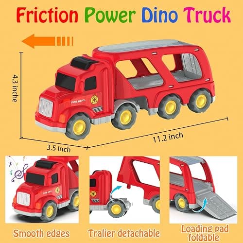 Veslier Toddler Car Toys for 3 4 5 Years Old Construction Transport Truck with 4 Pack Small Pull Back Construction Vehicles Friction Power Cars Christmas Birthday Gifts for Kids Boys Girls thumbnail 5