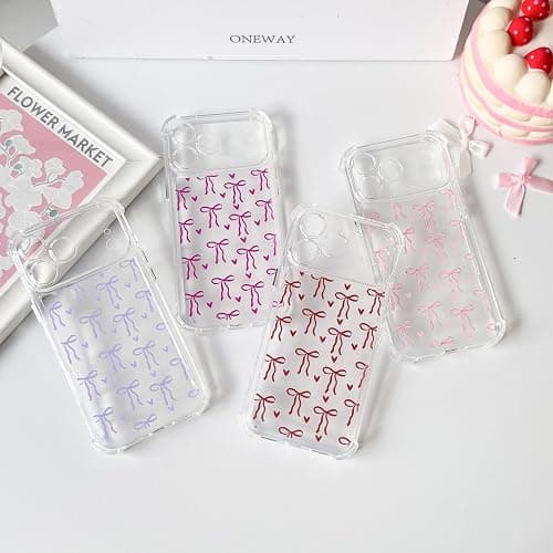Lovmooful Compatible for iPhone 17 Pro Max Case Clear Cute Bowknot Heart with Four Corners Shockproof Design for Girls Women Soft TPU More Protective Girly for iPhone 17 Pro Max Case-Purple Bow thumbnail 4